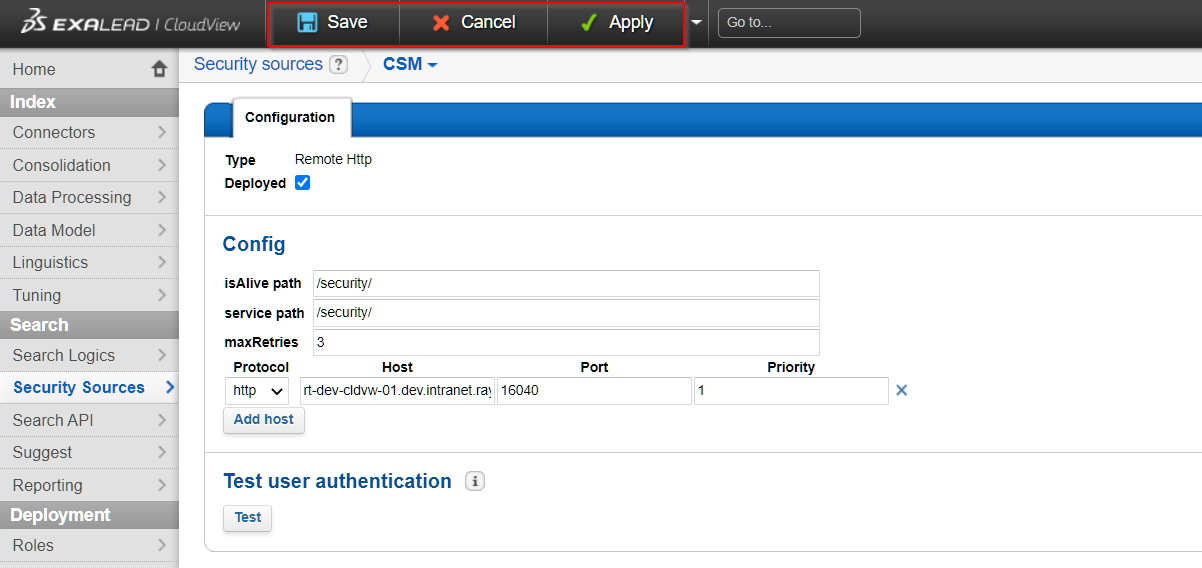 cloudview setup security save apply