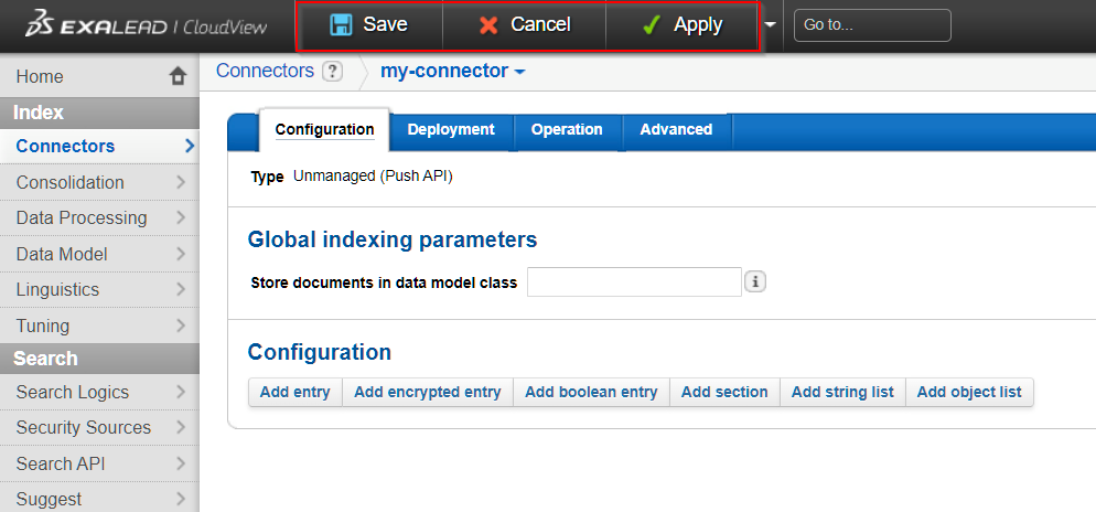 cloudview setup connector save apply